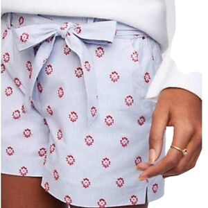 LOFT Sun Dot Tie Waist Nautical Stripe with Embroidery Size 14 NWOT Blue Coral